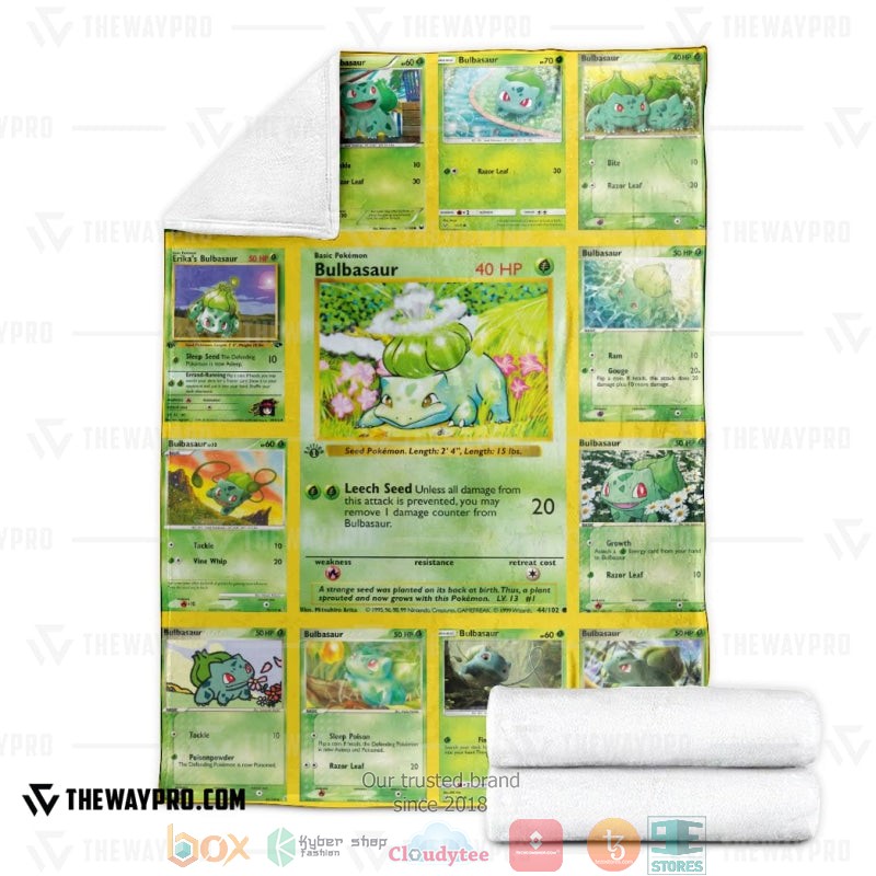 Pokemon Bulbasaur Cards Version 2 Soft Blanket 1 2 3
