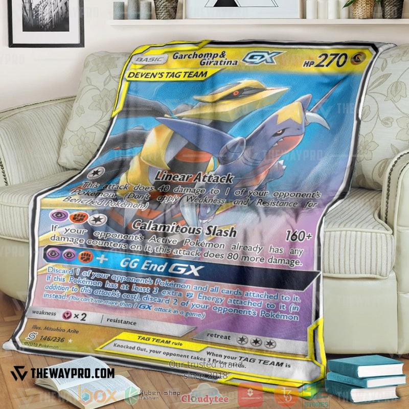 Pokemon Garchomp and Giratina GX Unified Minds Soft Blanket