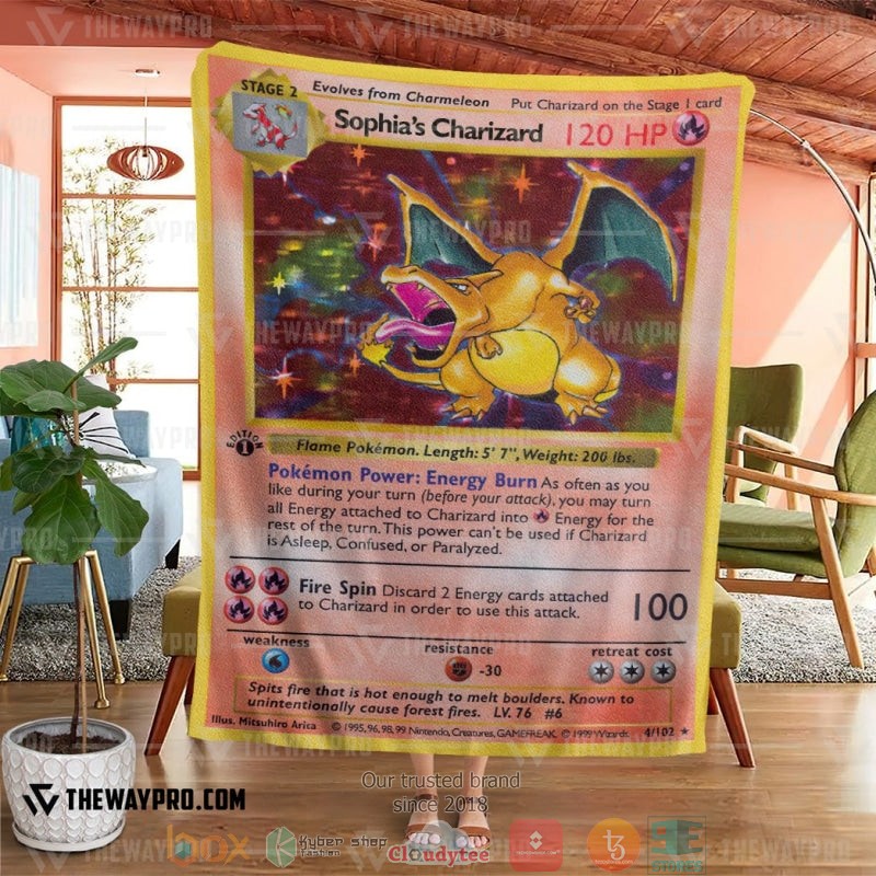 Pokemon Sophias Charizard First Edition Soft Blanket 1