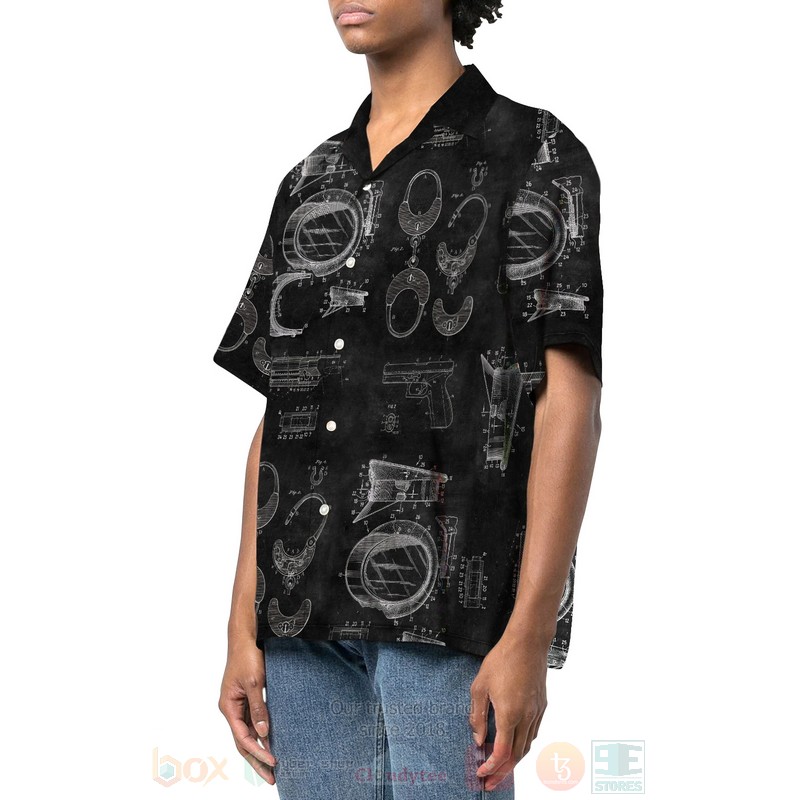 Police Patent Black Hawaiian Shirt