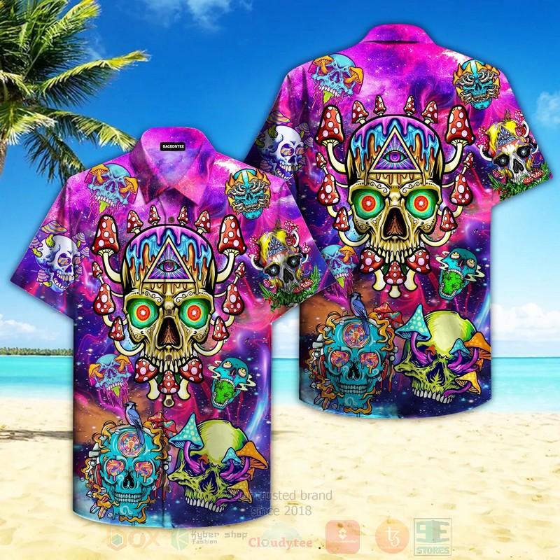 BEST Psychedelic Skull Mushroom Hippie All Over Print Aloha Shirt 3 Psychedelic Skull Mushroom Hippie Short Sleeve Hawaiian Shirt