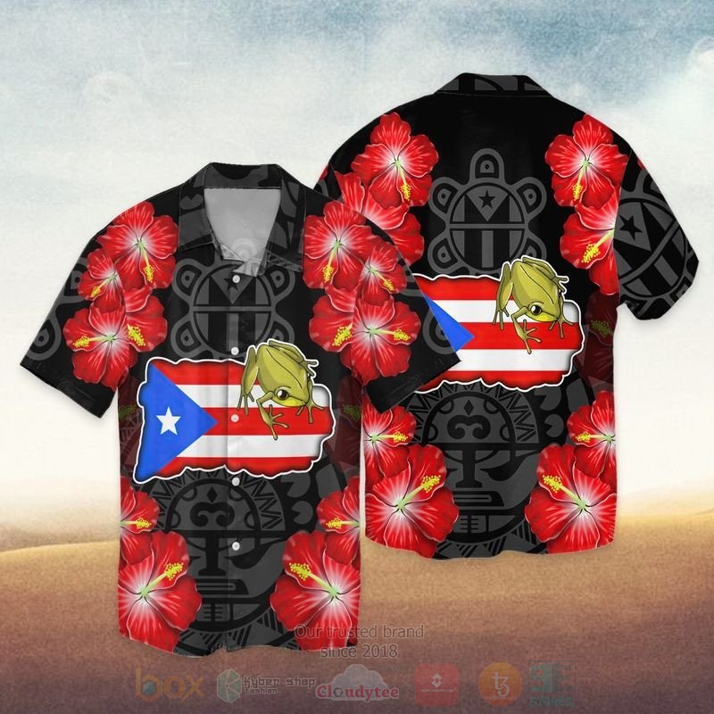 Puerto Rico Frog Short Sleeve Hawaiian Shirt