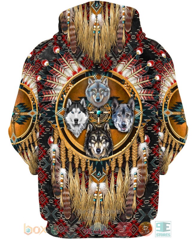 HOT Wolf Native American All Over Printed 3D Hoodie 2 Wolf Native American 3D Hoodie 1