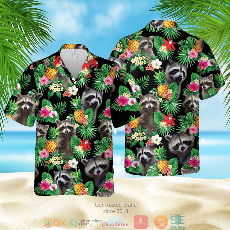 Raccoon pineapple pattern black Summer Beach