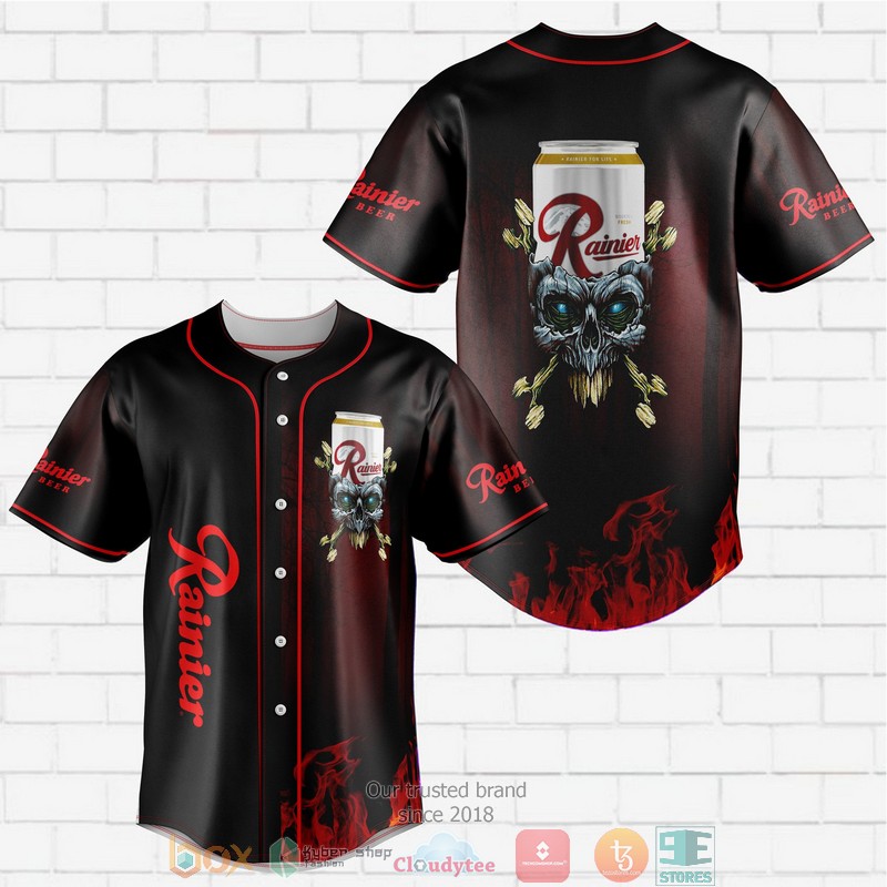 Rainer Beer Flame Skull Baseball Jersey 2 Rainer Beer Flame Skull Baseball Jersey