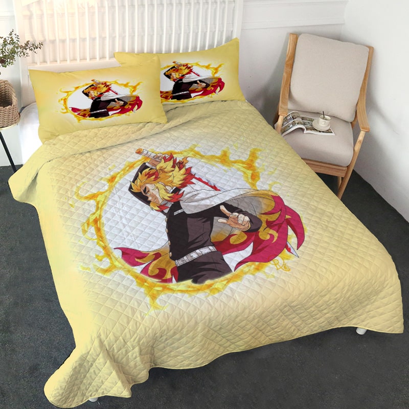 BEST Rengoku Kyoujurou Fire Breath Embossed Demon Slayer Kimetsu no Yaiba Duvet Cover Bed Sets 3 RengokuKyoujurouFireBreathQuiltBedding min