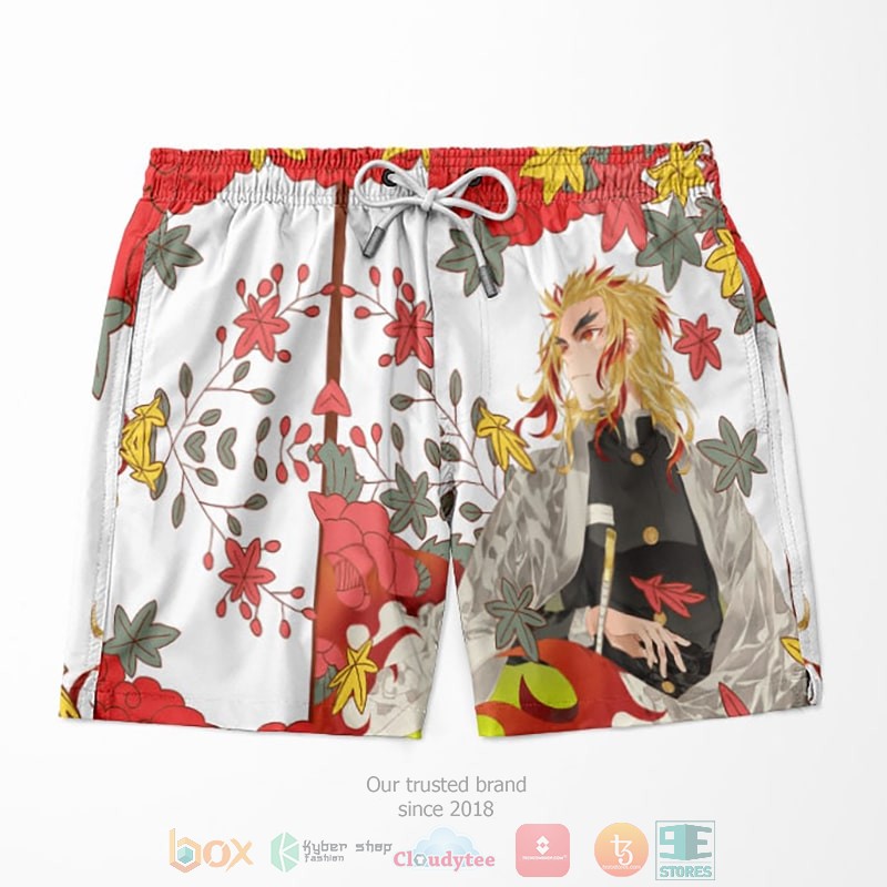 HOT Rengoku Kyojuro Floral Fusion Demon Slayer Kimetsu No Yaiba Beach Shorts 4 Rengoku Kyojuro Floral Fusion Demon Slayer Kimetsu No Yaiba Shorts