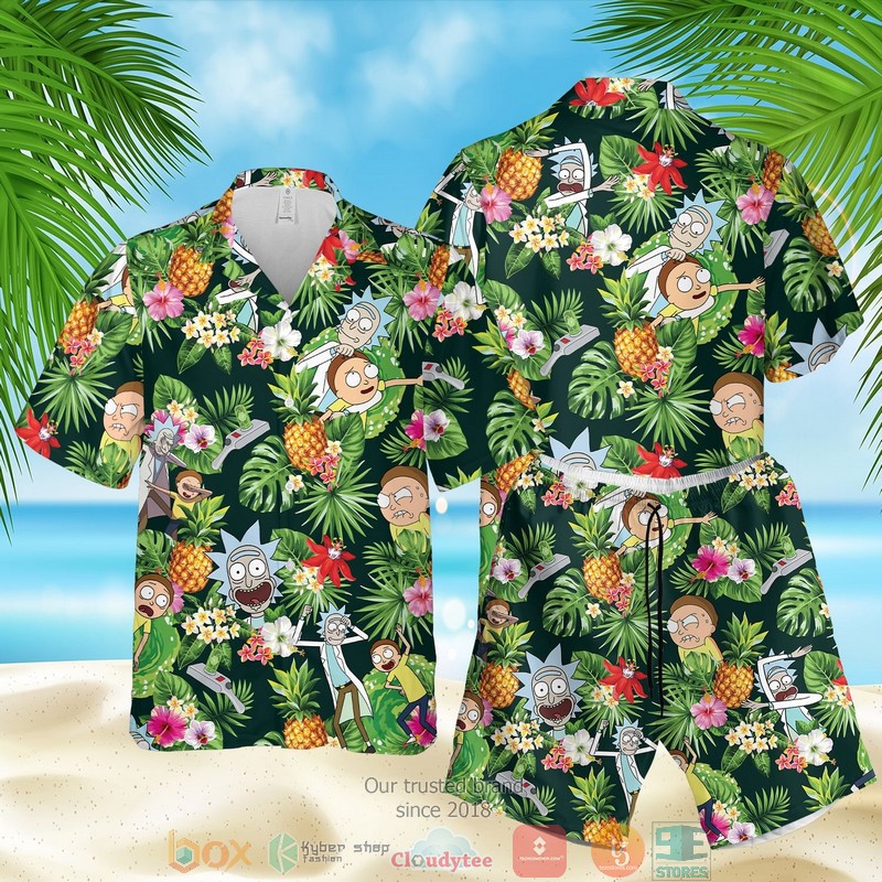 Rick and Morty pineapple green Hawaiian Shirt Shorts