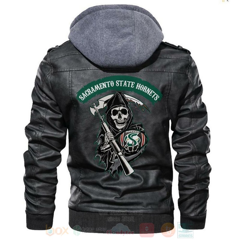 Sacramento State Hornets NCAA Football Sons of Anarchy Black Motorcycle Leather Jacket