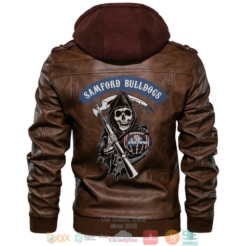 Samford Bulldogs NCAA Football Brown Motorcycle Men Art Leather Jacket 5 Samford Bulldogs NCAA Football Brown Motorcycle Men Art Leather Jacket