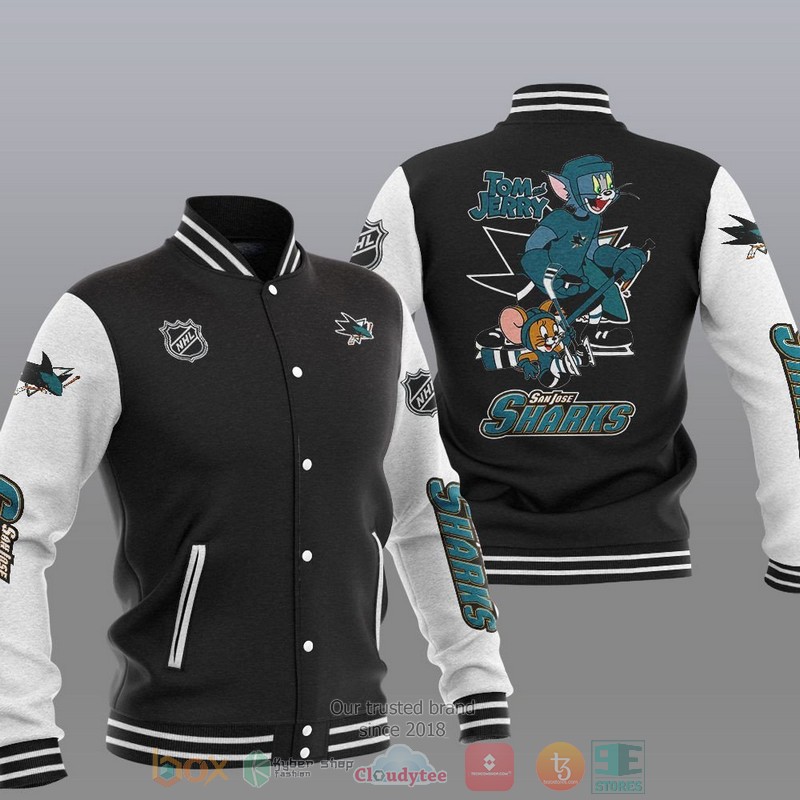 NEW San Jose Sharks NHL Tom And Jerry Varsity Baseball Jacket 13 San Jose Sharks NHL Tom And Jerry Baseball Jacket
