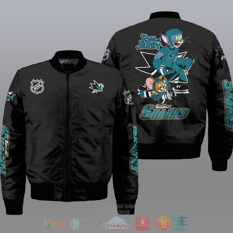 NEW San Jose Sharks NHL Tom And Jerry Bomber Jacket 7 San Jose Sharks NHL Tom And Jerry Bomber Jacket