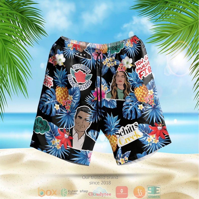 NEW Schitt's Creek pineapple black blue Summer Hawaii Shirt, Shorts 3 Schitts Creek pineapple black blue Hawaiian Shirt Shorts 1 2