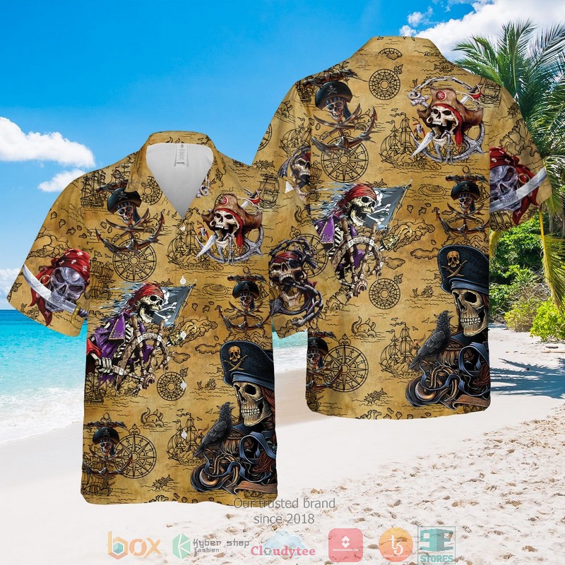 NEW Sea map Pirate skull Summer Hawaii Shirt, Shorts 2 Sea map Pirate skull Hawaiian Shirt Shorts 1