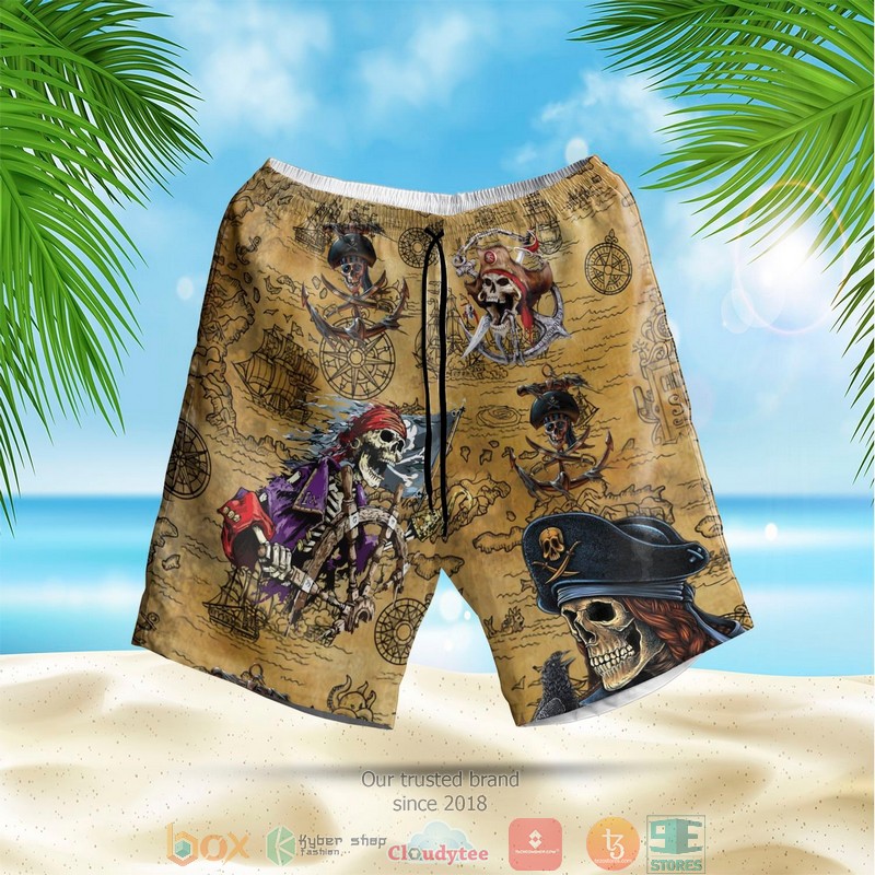 NEW Sea map Pirate skull Summer Hawaii Shirt, Shorts 3 Sea map Pirate skull Hawaiian Shirt Shorts 1 2