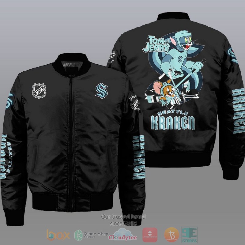 NEW Seattle Kraken NHL Tom And Jerry Bomber Jacket 1 Seattle Kraken NHL Tom And Jerry Bomber Jacket