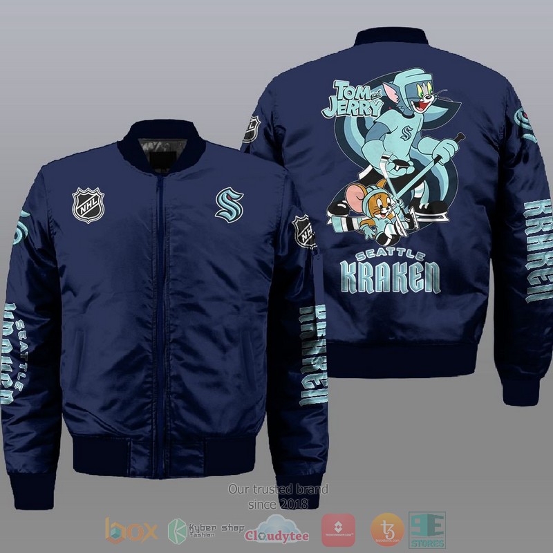 NEW Seattle Kraken NHL Tom And Jerry Bomber Jacket 2 Seattle Kraken NHL Tom And Jerry Bomber Jacket 1