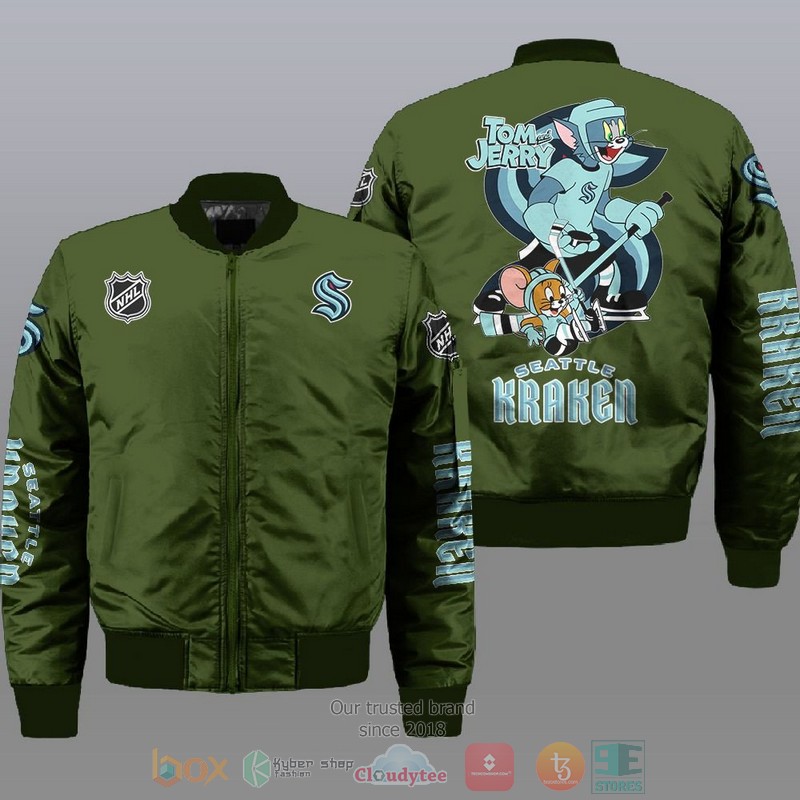 NEW Seattle Kraken NHL Tom And Jerry Bomber Jacket 3 Seattle Kraken NHL Tom And Jerry Bomber Jacket 1 2