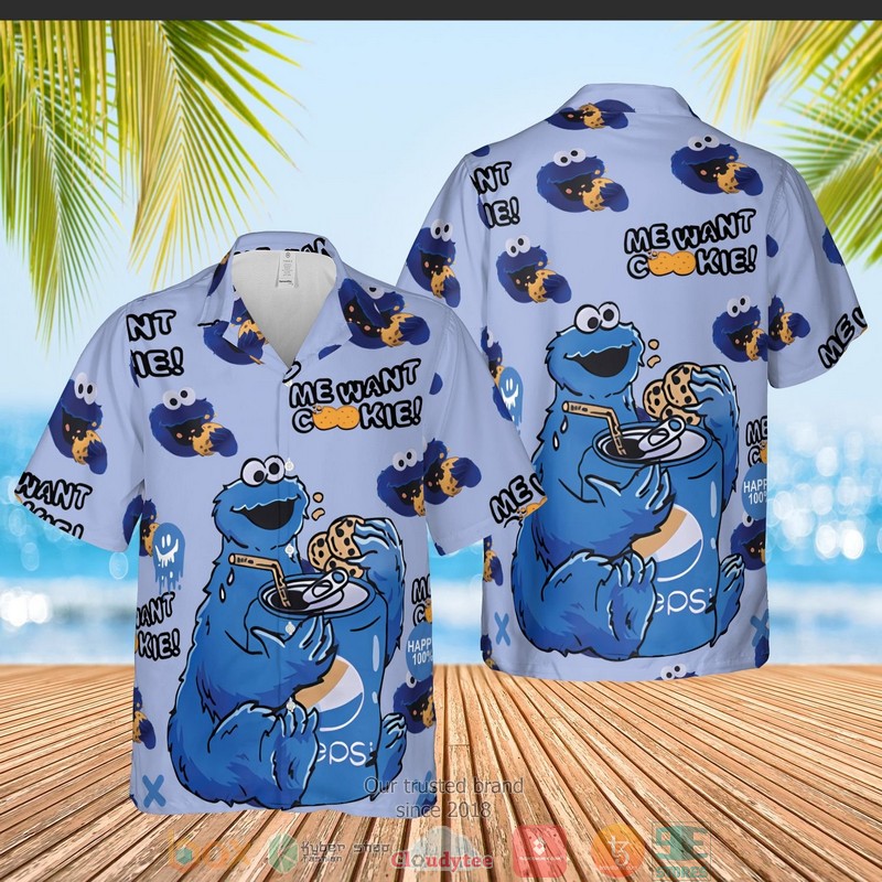 NEW Sesame Street Me Want Cookie Cartoon Pattern Summer Hawaii Shirt, Shorts 7 Sesame Street Me Want Cookie Cartoon Pattern Hawaiian Shirt Shorts