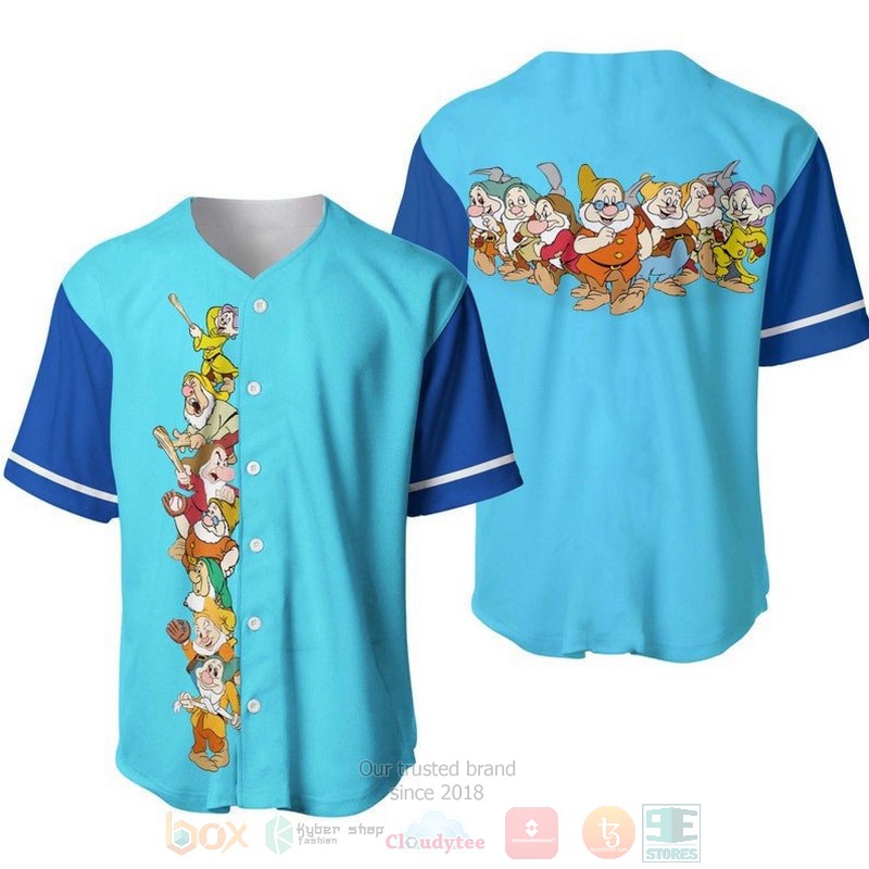 Seven Dwarfs Snow White All Over Print Blue Baseball Jersey