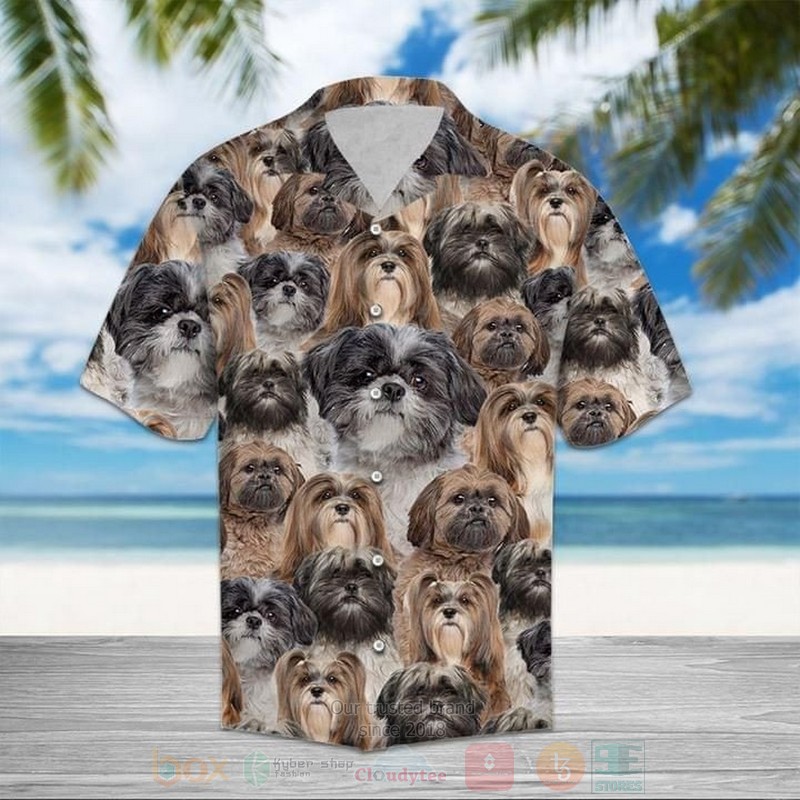 Shih Tzu Dogs Short Sleeve Hawaiian Shirt