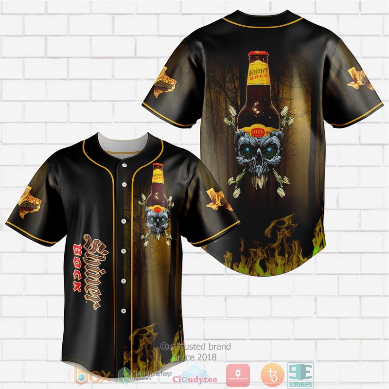 Shiner Bock Beer Flame Skull Baseball Jersey