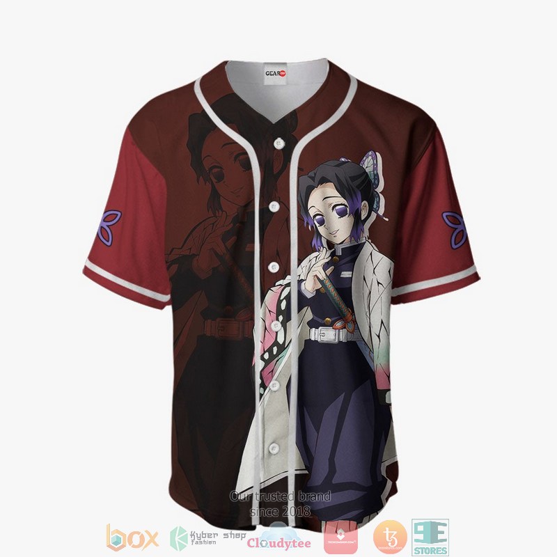 Shinobu Kocho Demon Slayer Red Baseball Jersey Shirt 2 Shinobu Kocho Demon Slayer Red Baseball Jersey Shirt 1