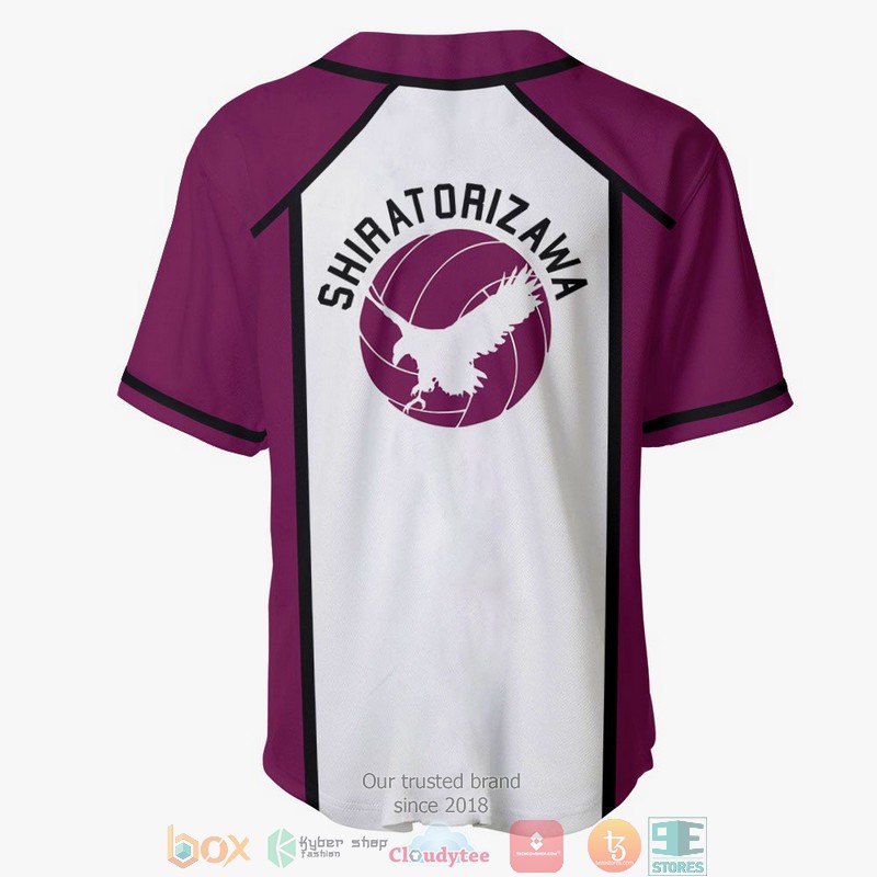 Shiratorizawa Haikyuu White purple Baseball Jersey Shirt 3 Shiratorizawa Haikyuu White purple Baseball Jersey Shirt 1 2