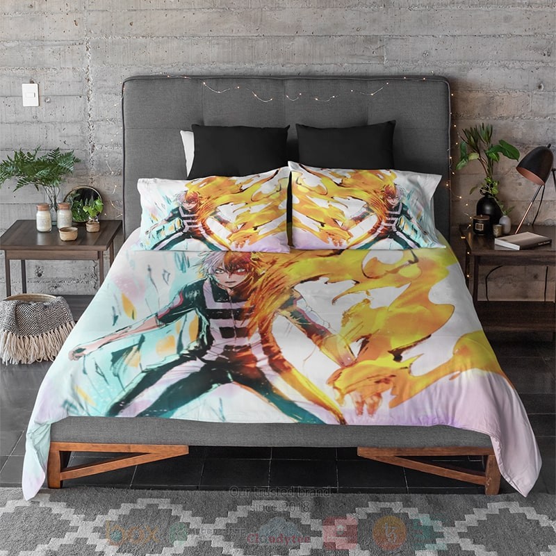 Shoto Todoroki Flame Fan Art MHA Bedding Set 1