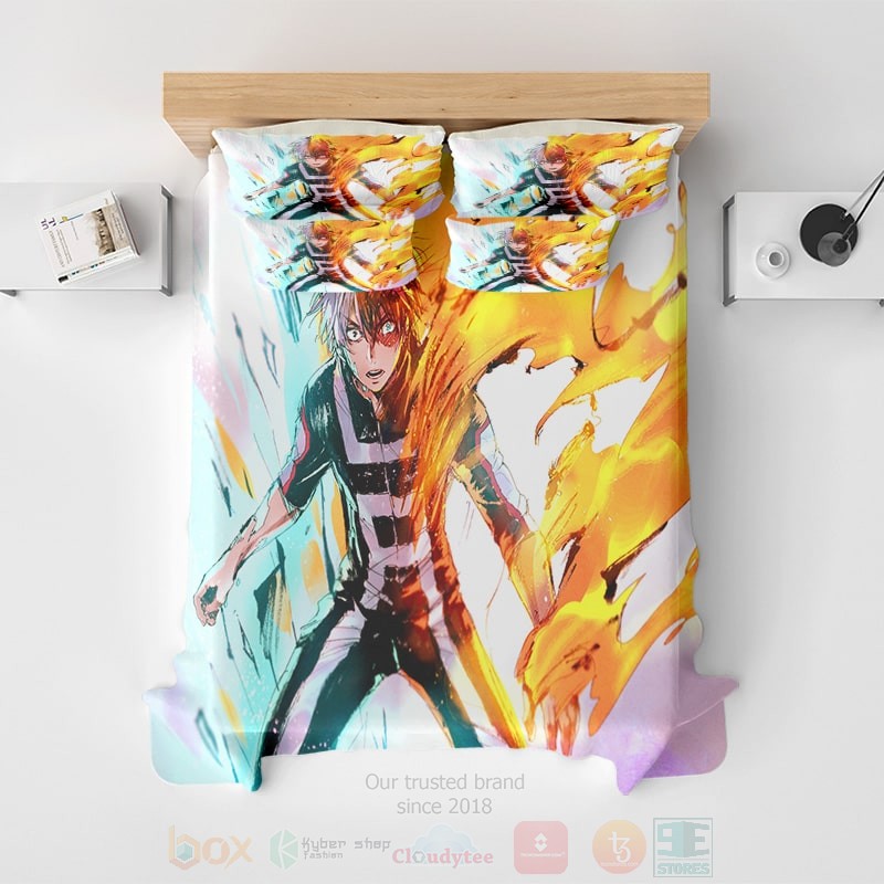 BEST Shoto Todoroki Flame Fan Art MHA Duvet Cover Bed Sets 3 Shoto Todoroki Flame Fan Art MHA Bedding Set 1 2