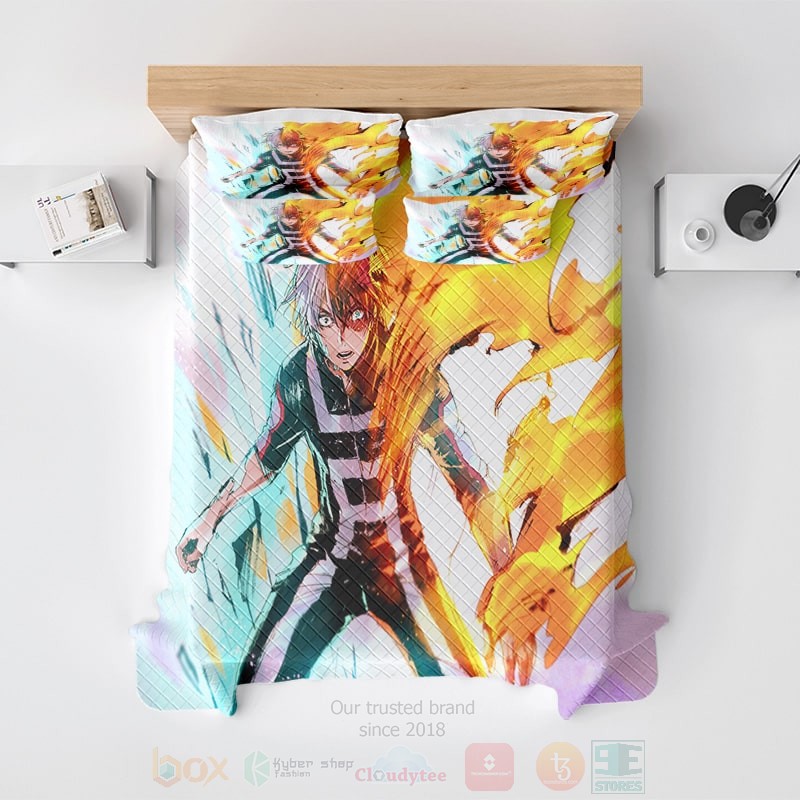 BEST Shoto Todoroki Flame Fan Art MHA Duvet Cover Bed Sets 4 Shoto Todoroki Flame Fan Art MHA Bedding Set 1 2 3