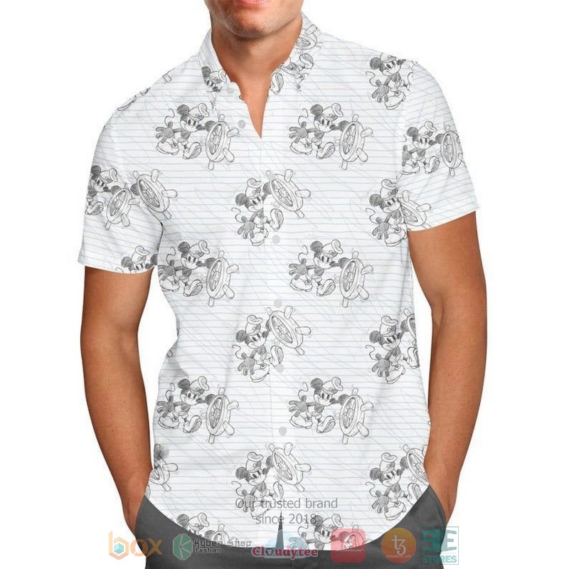 Sketch of Steamboat Mickey Disney Hawaiian Shirt