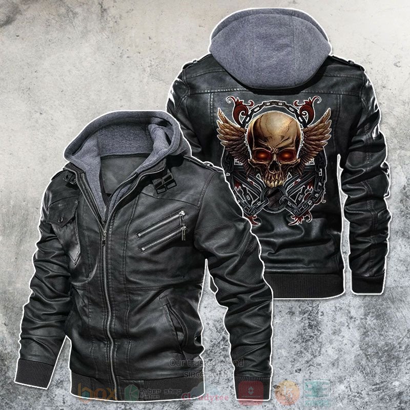 Skull Biker with wings Leather Jacket