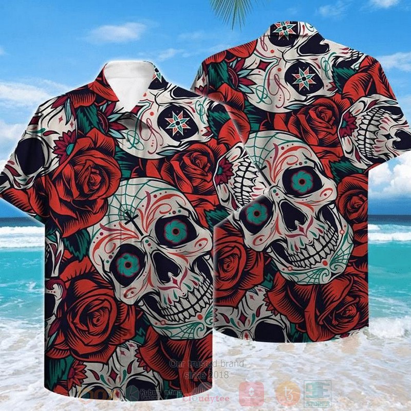 BEST Skull Flower Pattern All Over Print Aloha Shirt 1 Skull Flower Pattern Short Sleeve Hawaiian Shirt