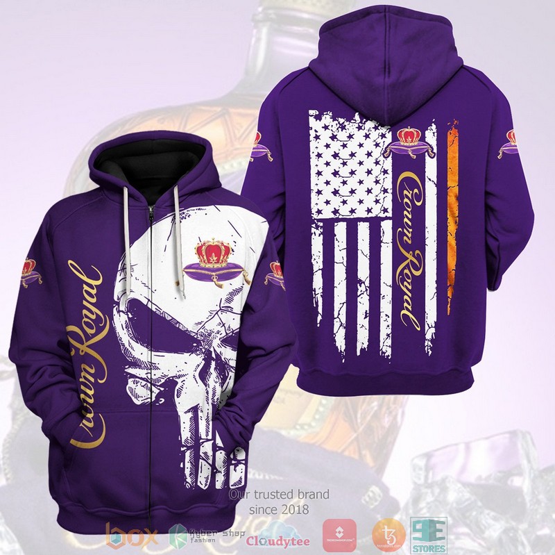 HOT Skull Punisher Crown Royal American flag All Over Printed 3D Shirt, Hoodie 4 Skull Punisher Crown Royal American flag 3D Shirt Hoodie 1 2 3