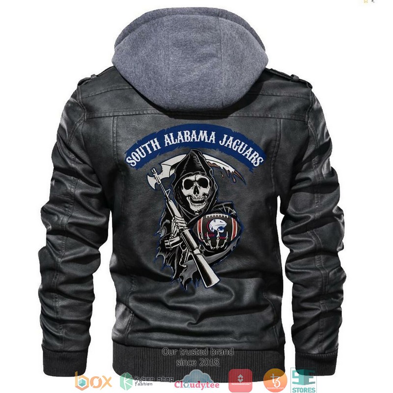 South Alabama Jaguars NCAA Football Sons Of Anarchy Black Motorcycle Leather Jacket 5 South Alabama Jaguars NCAA Football Sons Of Anarchy Black Motorcycle Leather Jacket