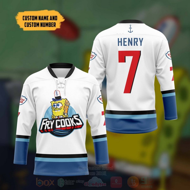 BEST SpongeBob Fry Cooks Personalized Jersey Hockey 4 SpongeBob Fry Cooks Personalized Hockey Jersey 1 2 3