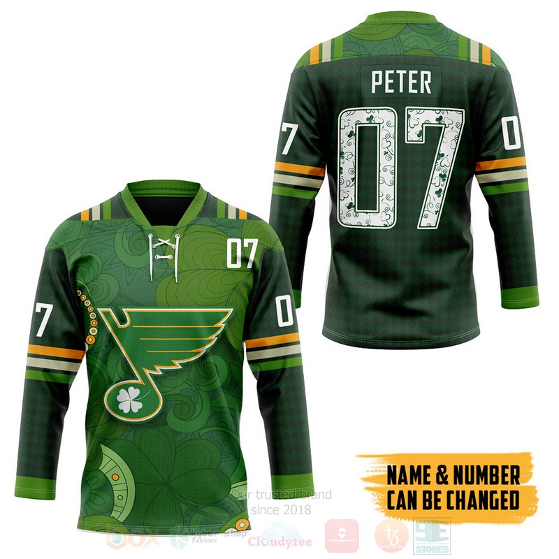 St Louis Blues NHL 2022 St Patrick Day Personalized Hockey Jersey 1 2