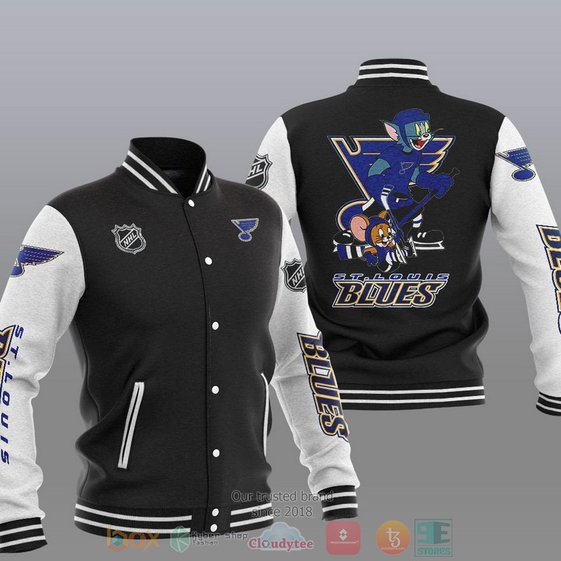 NEW St Louis Blues NHL Tom And Jerry Varsity Baseball Jacket 12 St Louis Blues NHL Tom And Jerry Baseball Jacket