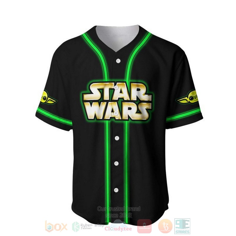 BEST Star Wars Baby Yoda Printed Black Baseball Jersey Shirt 2 Star Wars Baby Yoda All Over Print Black Baseball Jersey 1