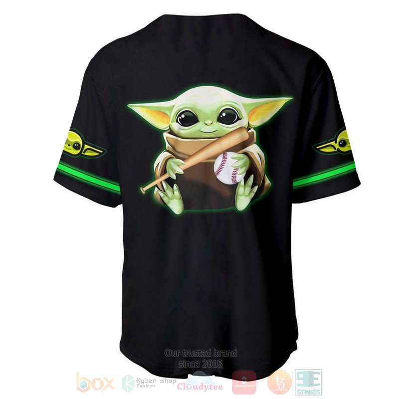 BEST Star Wars Baby Yoda Printed Black Baseball Jersey Shirt 3 Star Wars Baby Yoda All Over Print Black Baseball Jersey 1 2