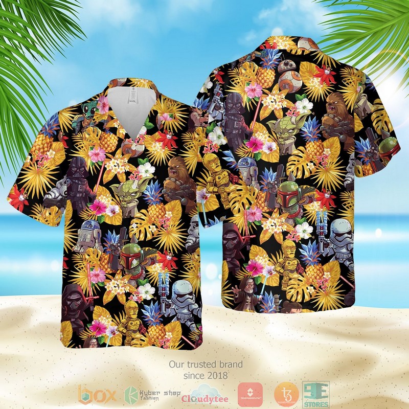 Star Wars Characters pineapple black yellow Hawaiian Shirt Shorts