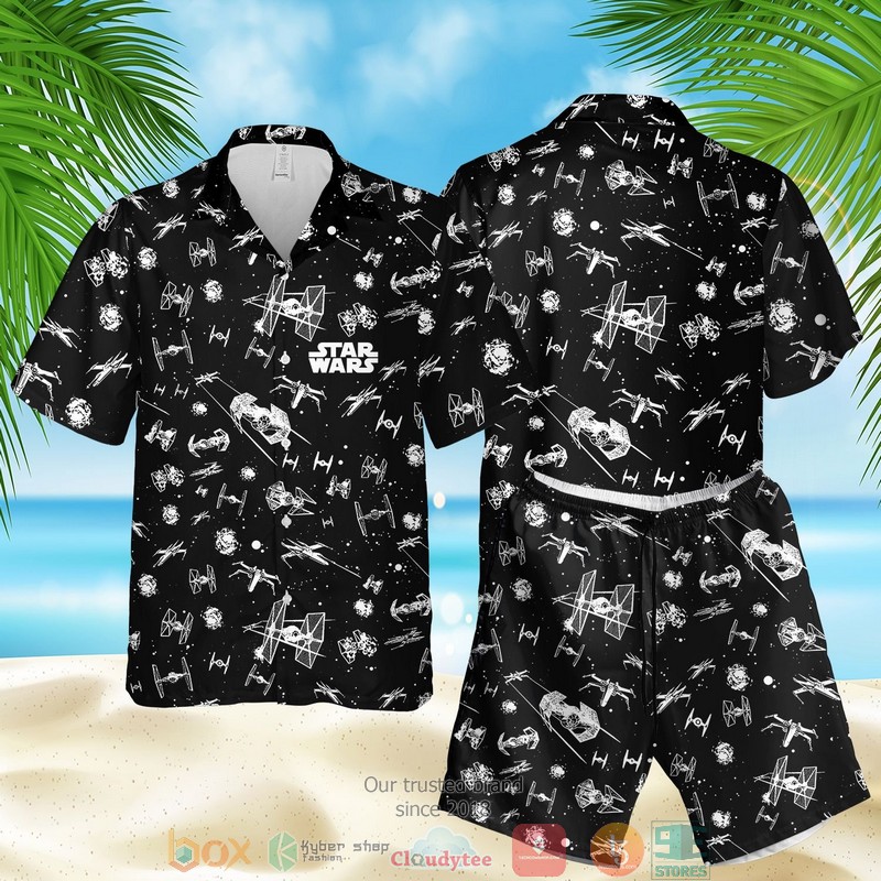 Star Wars pattern black Hawaiian Shirt Shorts