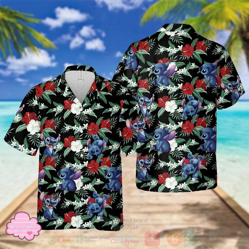 Stitch White Flowers Hawaiian Shirt
