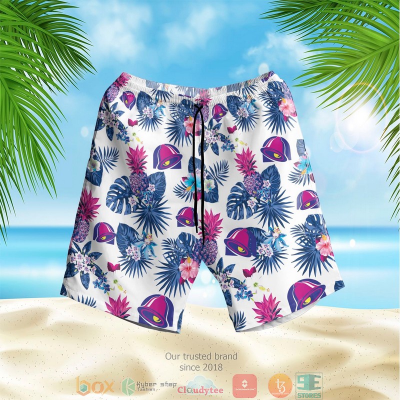 NEW Taco Bell logo pineapple white blue Summer Hawaii Shirt, Shorts 2 Taco Bell logo pineapple white blue Hawaiian Shirt Shorts 1
