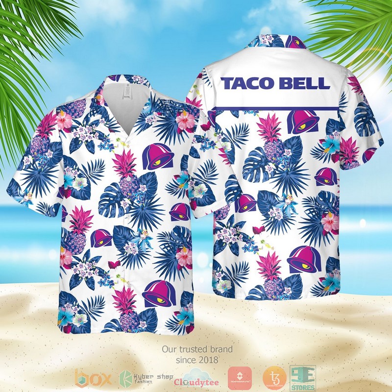 NEW Taco Bell pineapple white blue Summer Hawaii Shirt, Shorts 1 Taco Bell pineapple white blue Hawaiian Shirt Shorts
