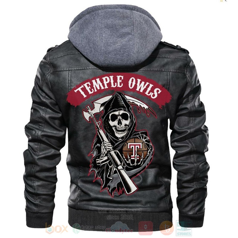 Temple Owls NCAA Basketball Sons of Anarchy Black Motorcycle Leather Jacket