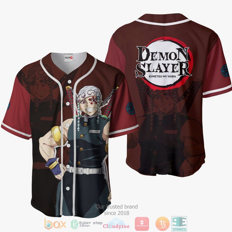 Tengen Uzui Demon Slayer Red Baseball Jersey Shirt 1 Tengen Uzui Demon Slayer Red Baseball Jersey Shirt