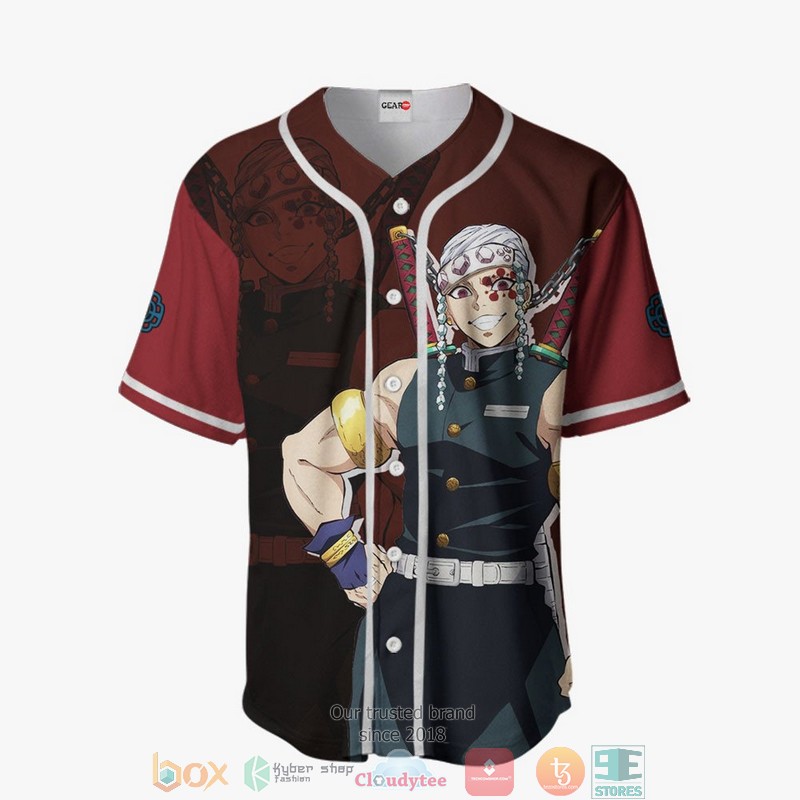 Tengen Uzui Demon Slayer Red Baseball Jersey Shirt 2 Tengen Uzui Demon Slayer Red Baseball Jersey Shirt 1