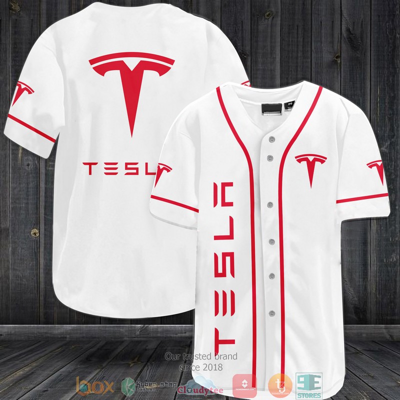 Tesla White Baseball Jersey 2 Tesla White Baseball Jersey 1